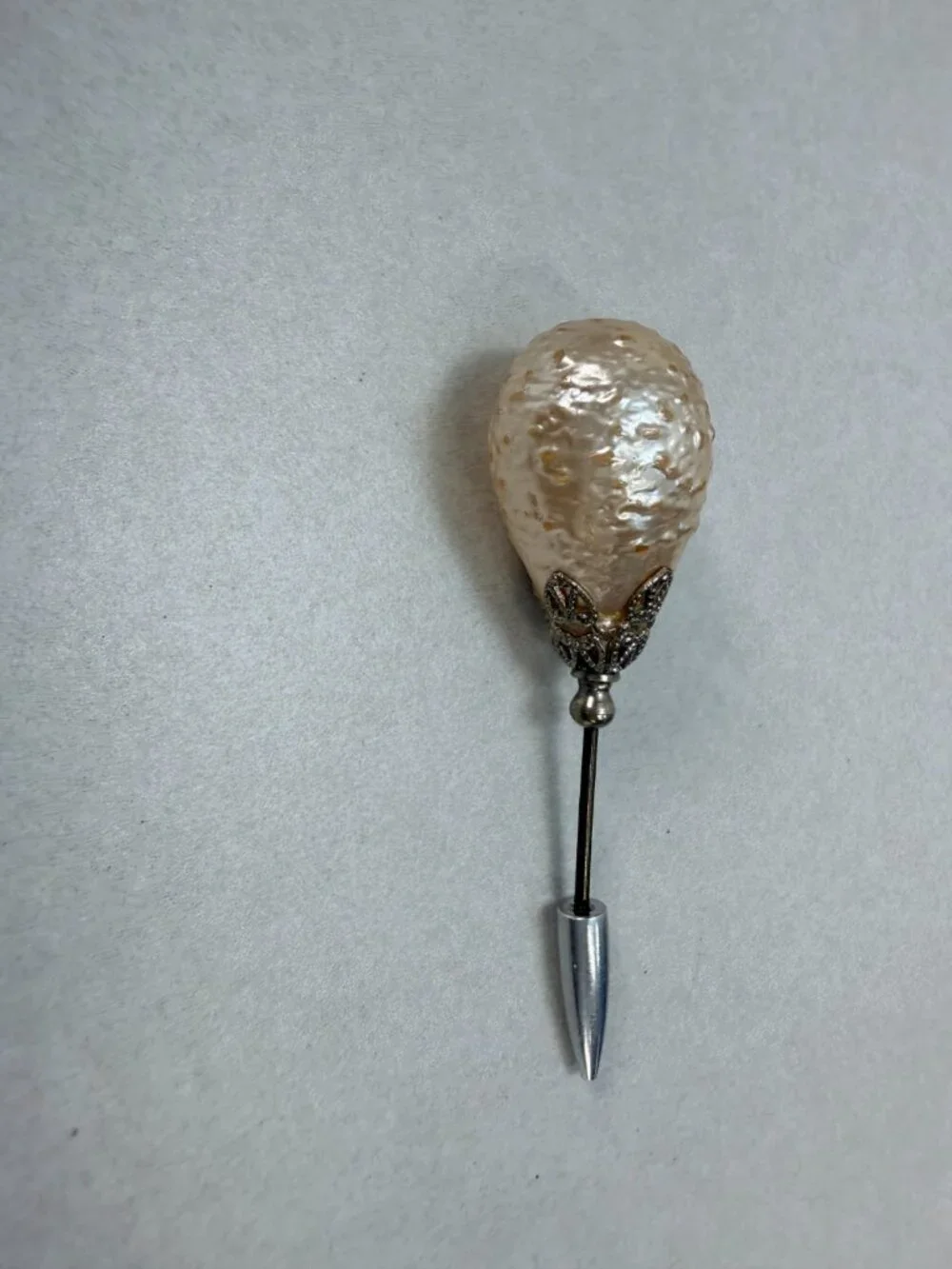 Vintage Baroque Pearl Stick Pin Large Freshwater Pearl Hat Lapel Cravat Pin